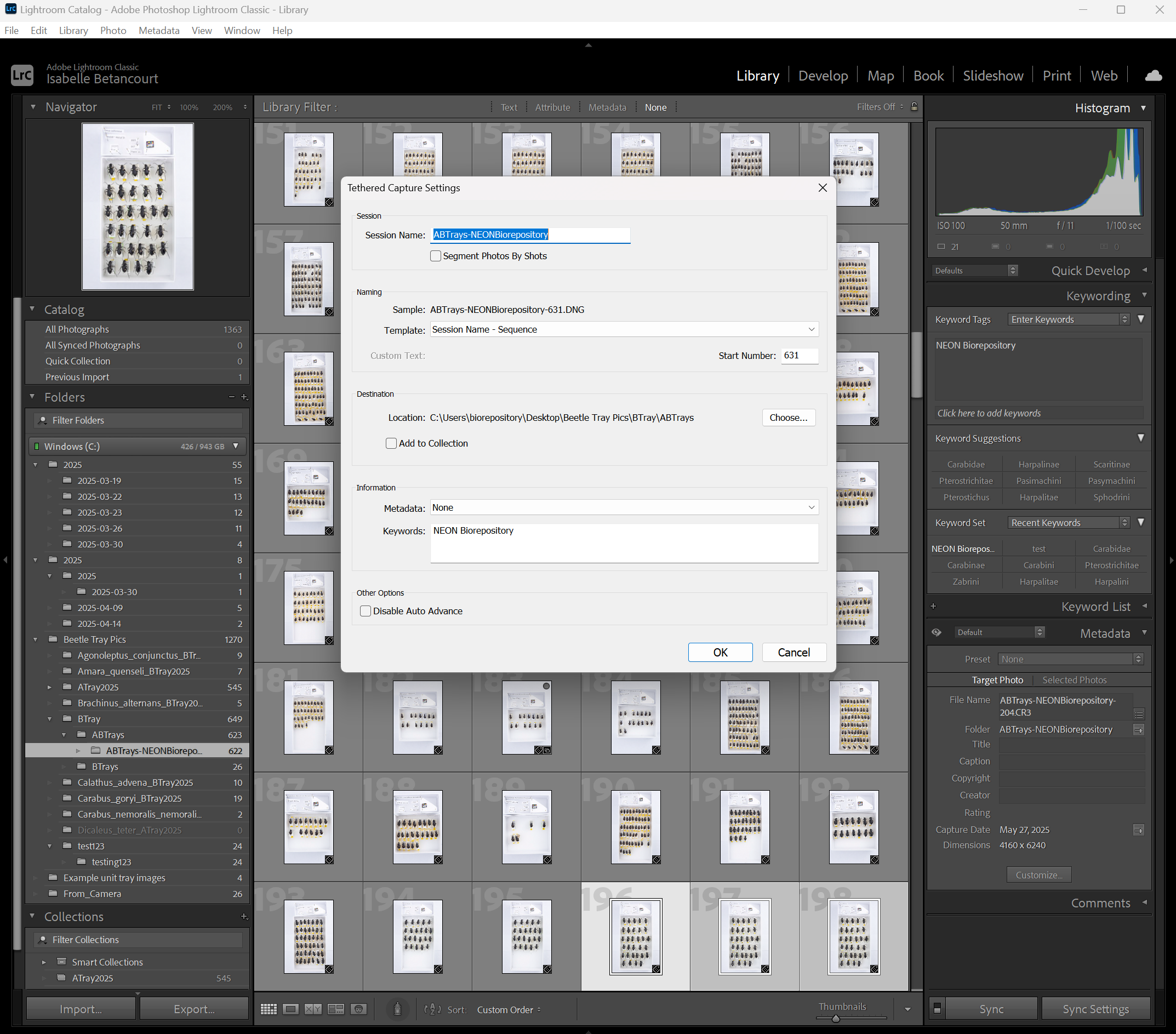 Screen shot of the UI of Lightroom where you assign the destination for the session to output images