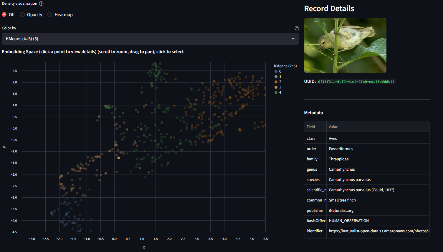 Clicking a point to view record details